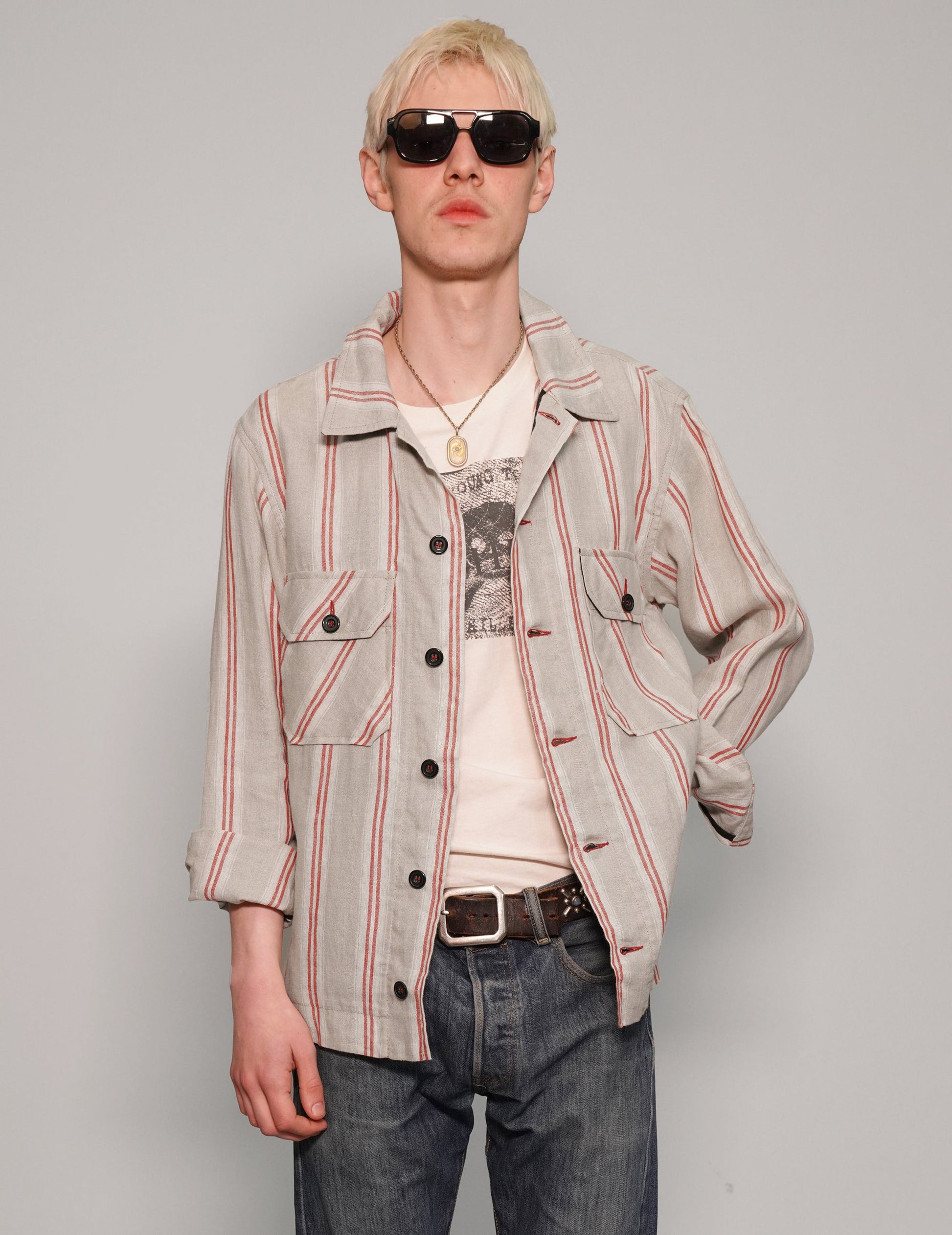 Red Stripe Linen Workshirt