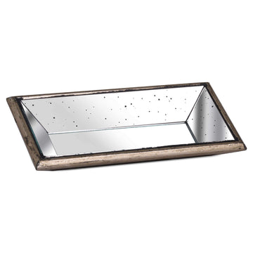 Handcrafted distressed mirror tray with solid wood frame, rich brown patina, perfect for home decor or vanity organization. by Sostter at brixbailey.com