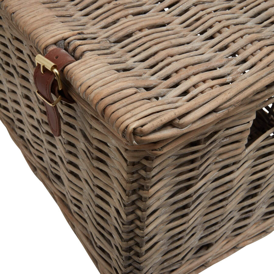 Handwoven rustic wicker hamper basket in earthy brown, showcasing natural texture and artisanal craftsmanship for home storage. by Sostter at brixbailey.com