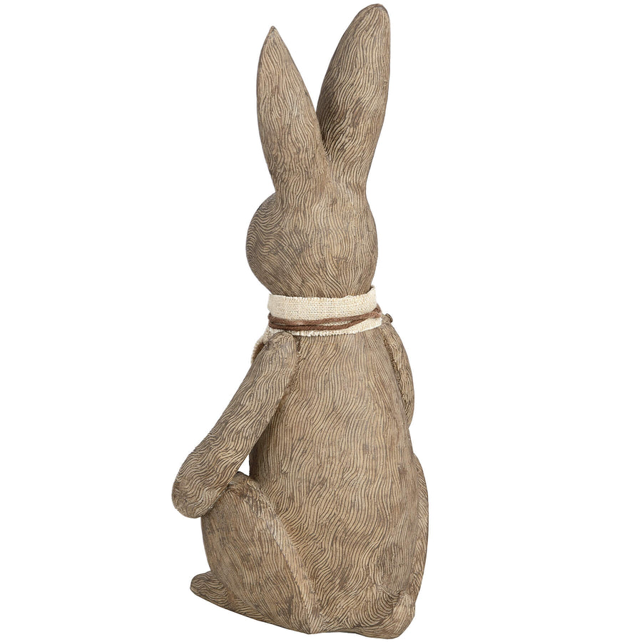 Handcrafted winter bunny rabbit resin figurine in warm brown, sitting pose with lifelike details for home decor by Hill Interiors at brixbailey.com