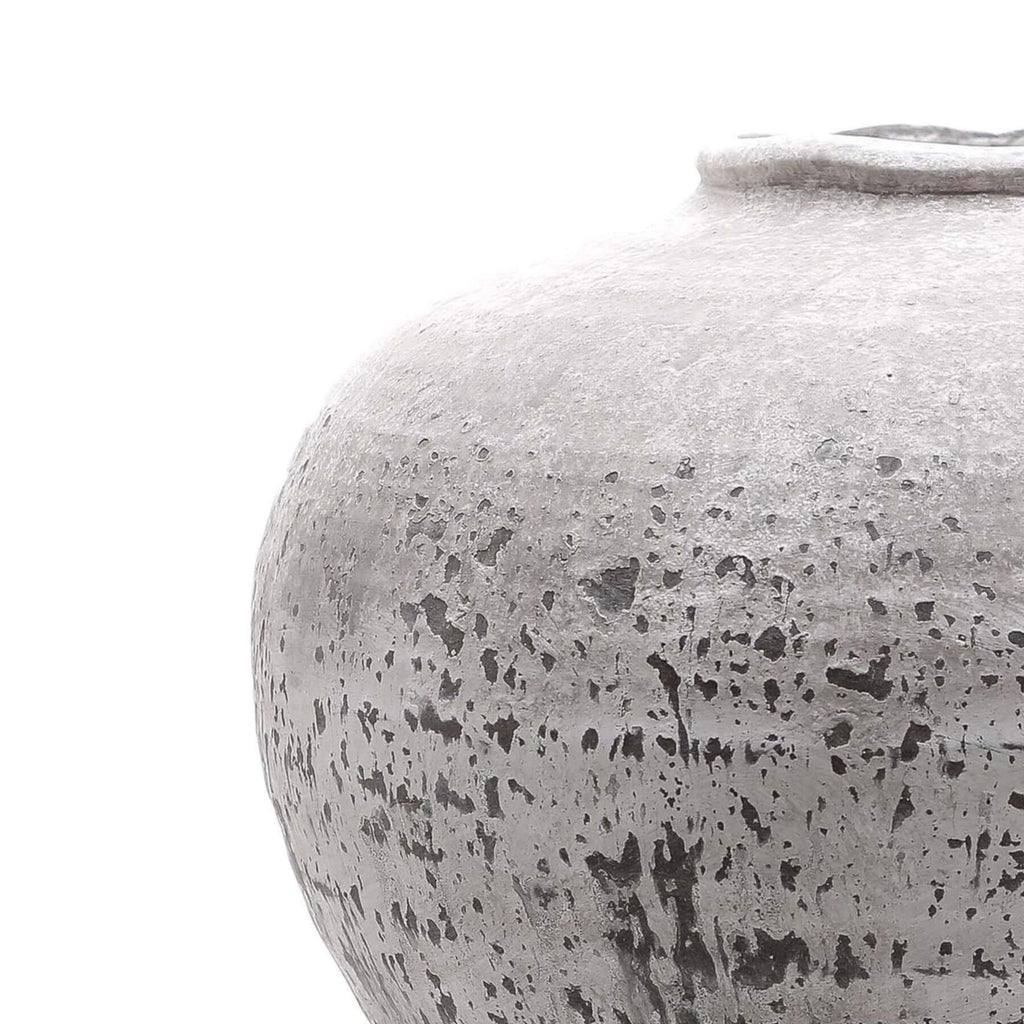 Handcrafted ceramic vase with stone texture in neutral gray-beige, 26cm tall, for modern or rustic home decor. by Sostter at brixbailey.com