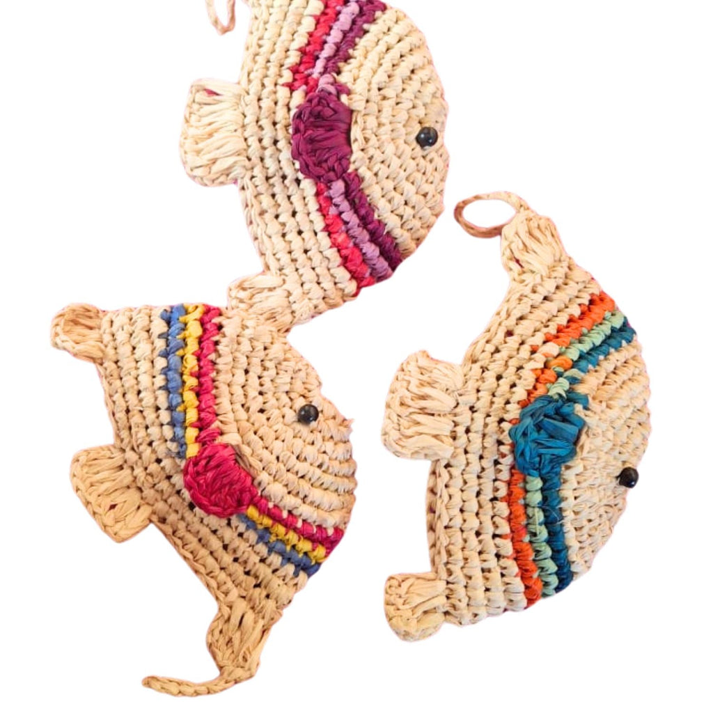 Hand Crocheted Fish Raffia Keyring