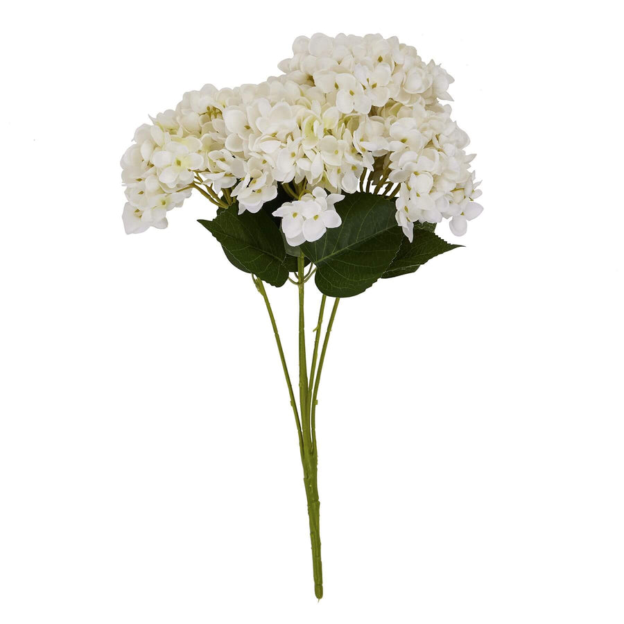 Lifelike white hydrangea arrangement in antique vase, realistic plastic floral decor for year-round elegance by Sostter at brixbailey.com