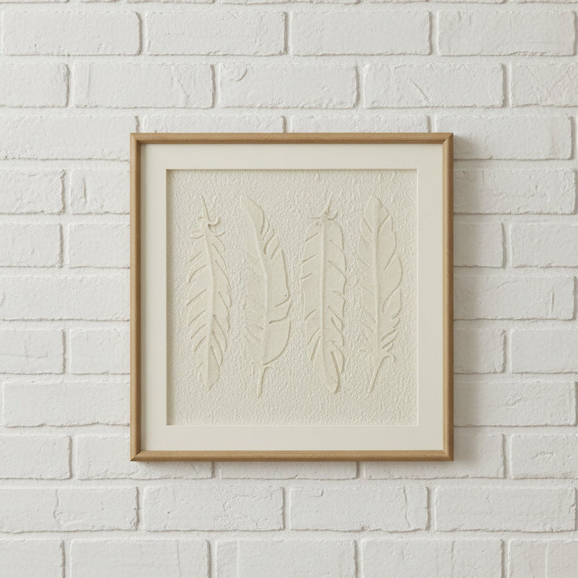 Alta White Feathers Art Mounted In Beaded Frame