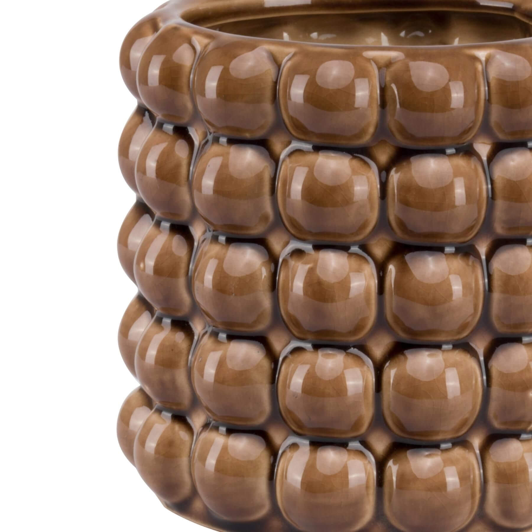 Handcrafted caramel-glazed ceramic planter with bubble texture, 15cm, for modern or traditional decor. by RoomLondon at brixbailey.com
