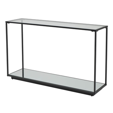 Lennox console table with black metal frame and glass top - modern industrial design for contemporary interiors by Sostter at brixbailey.com