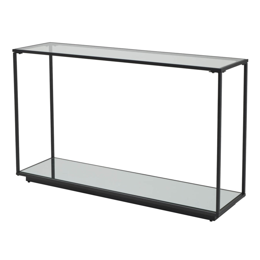 Lennox console table with black metal frame and glass top - modern industrial design for contemporary interiors by Sostter at brixbailey.com