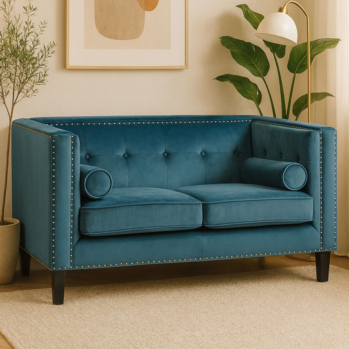 2 Seater Teal Blue Velvet Sofa Felisa