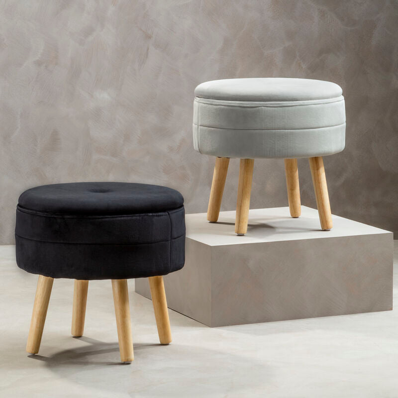 Black Velvet Storage Stool