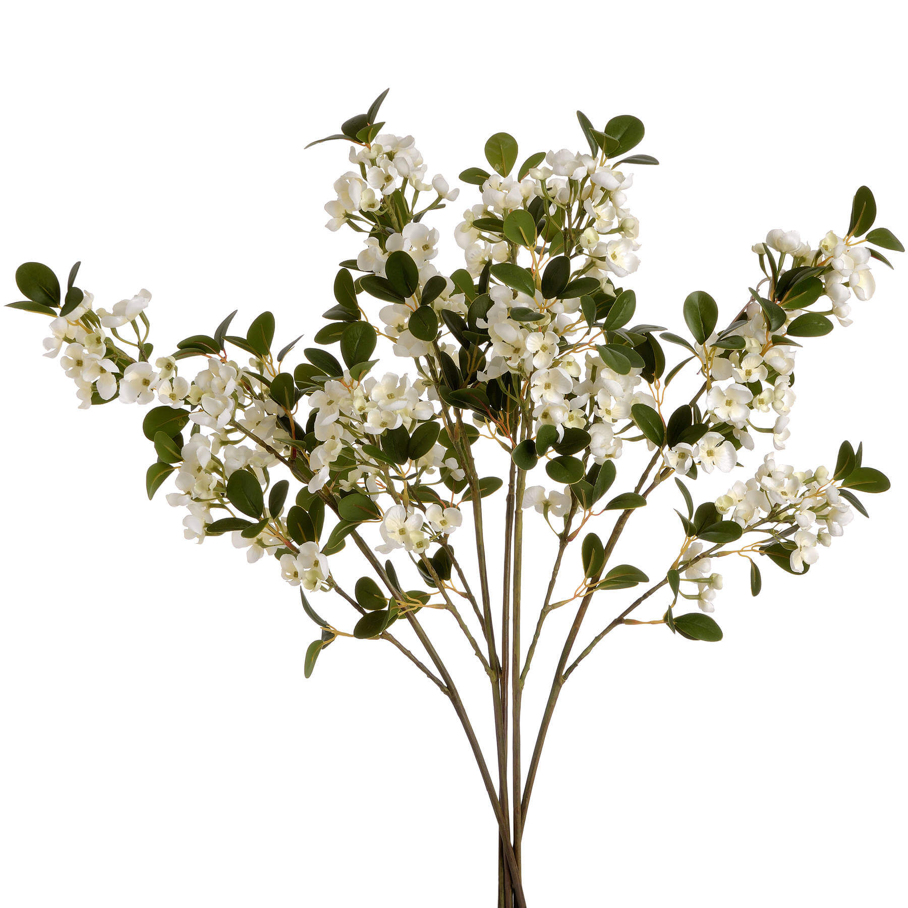 Lifelike white mock orange blossom spray with realistic petals and leaves for home decor by Sostter at brixbailey.com