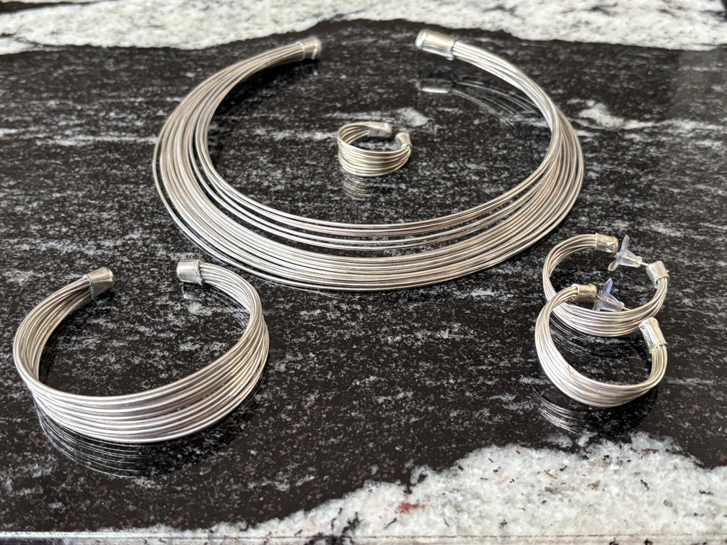 4 Piece Brass / Sliver Set. Necklace, Bangle, Ring, Earrings.