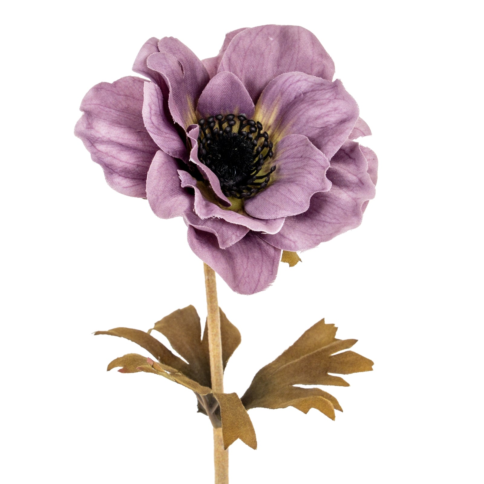 a soft purple anemone faux flower in warm, gentle light, perfect for a comforting home accent