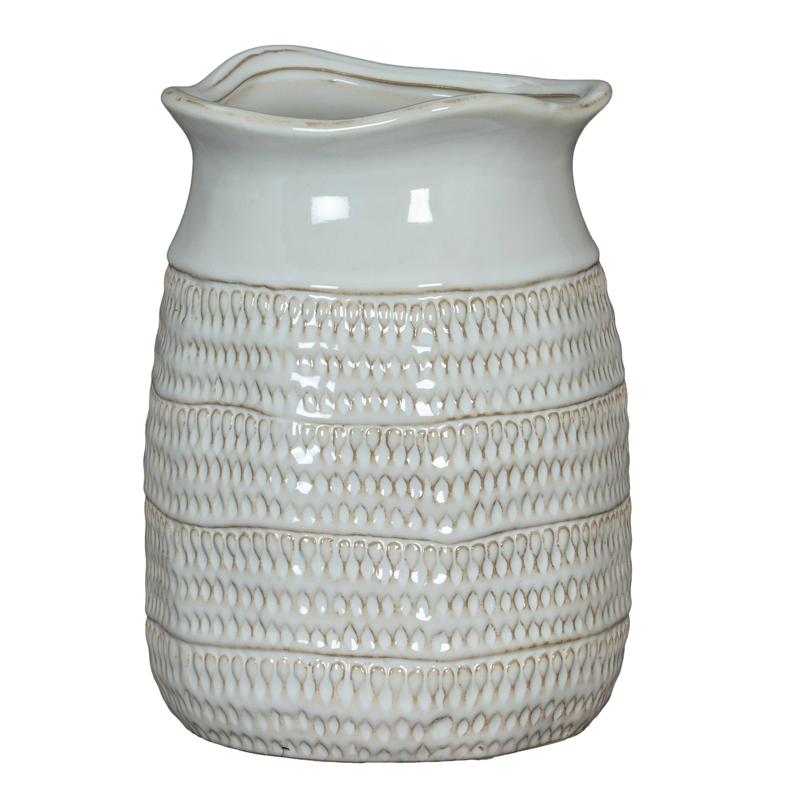 bold white ceramic vase with a rugged hewn texture making a confident statement