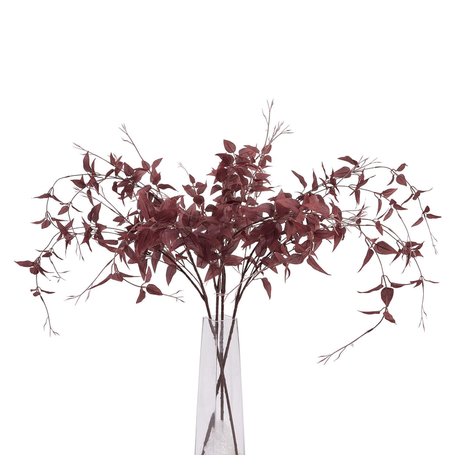 Burgundy plastic botanical stem with wispy tendrils, 88cm tall, for elegant floral arrangements by Sostter at brixbailey.com