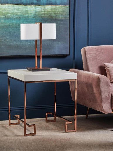 Copper Finish Table Lamp with White Linen Shade