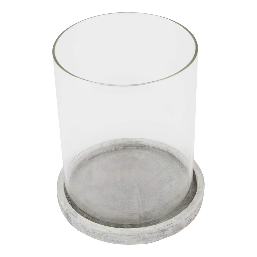 Handcrafted white ceramic hurricane lantern with stone-effect finish and weathered patina, 21cm tall by Sostter at brixbailey.com