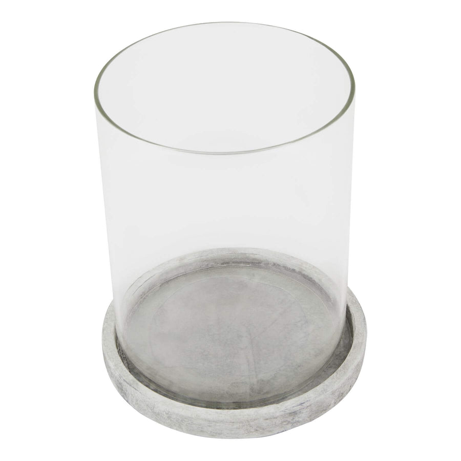 Handcrafted white ceramic hurricane lantern with stone-effect finish and weathered patina, 21cm tall by Sostter at brixbailey.com