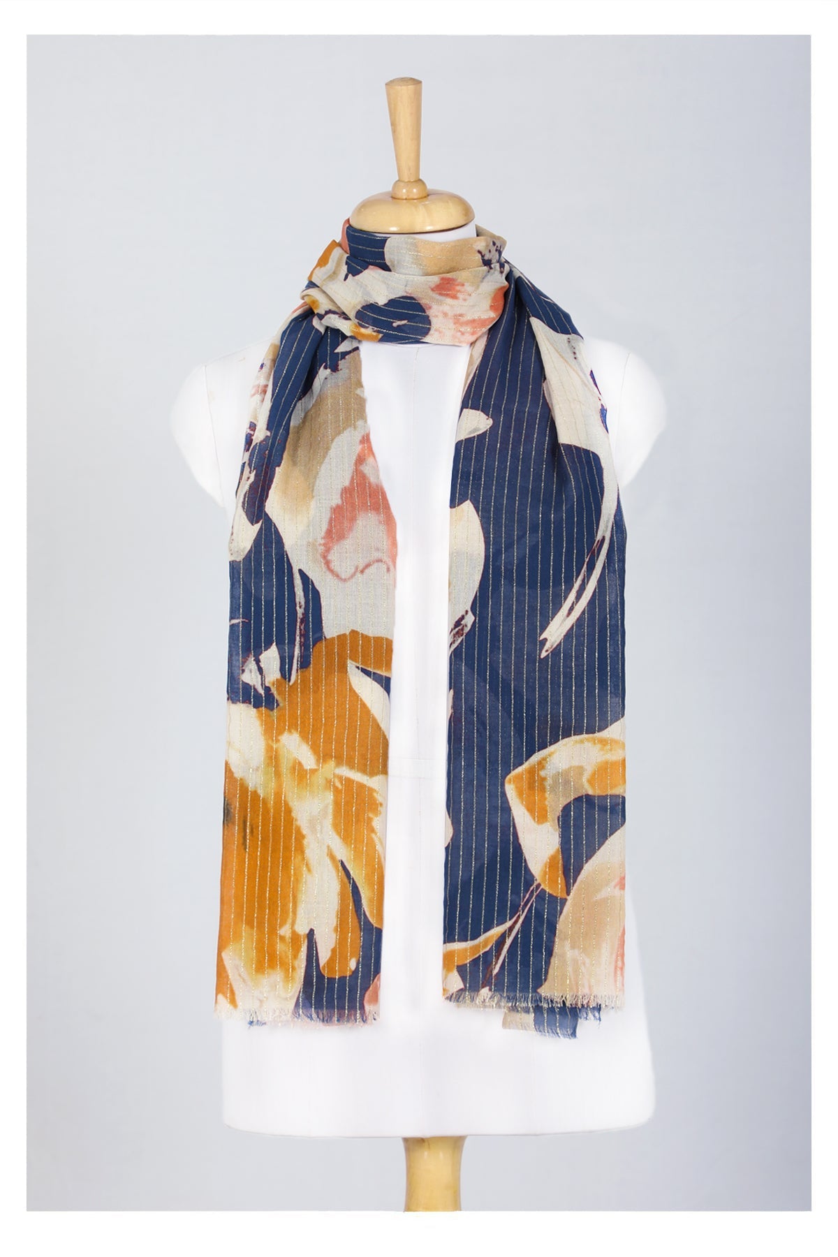Midnight Bloom Cotton Scarf - Navy