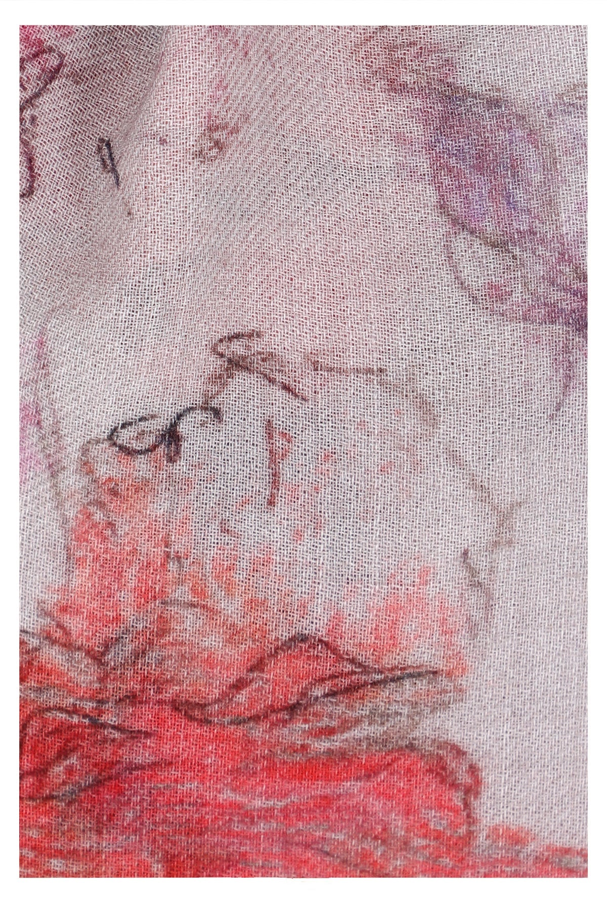 Floral Elegance Wool Scarf - Off-White Red