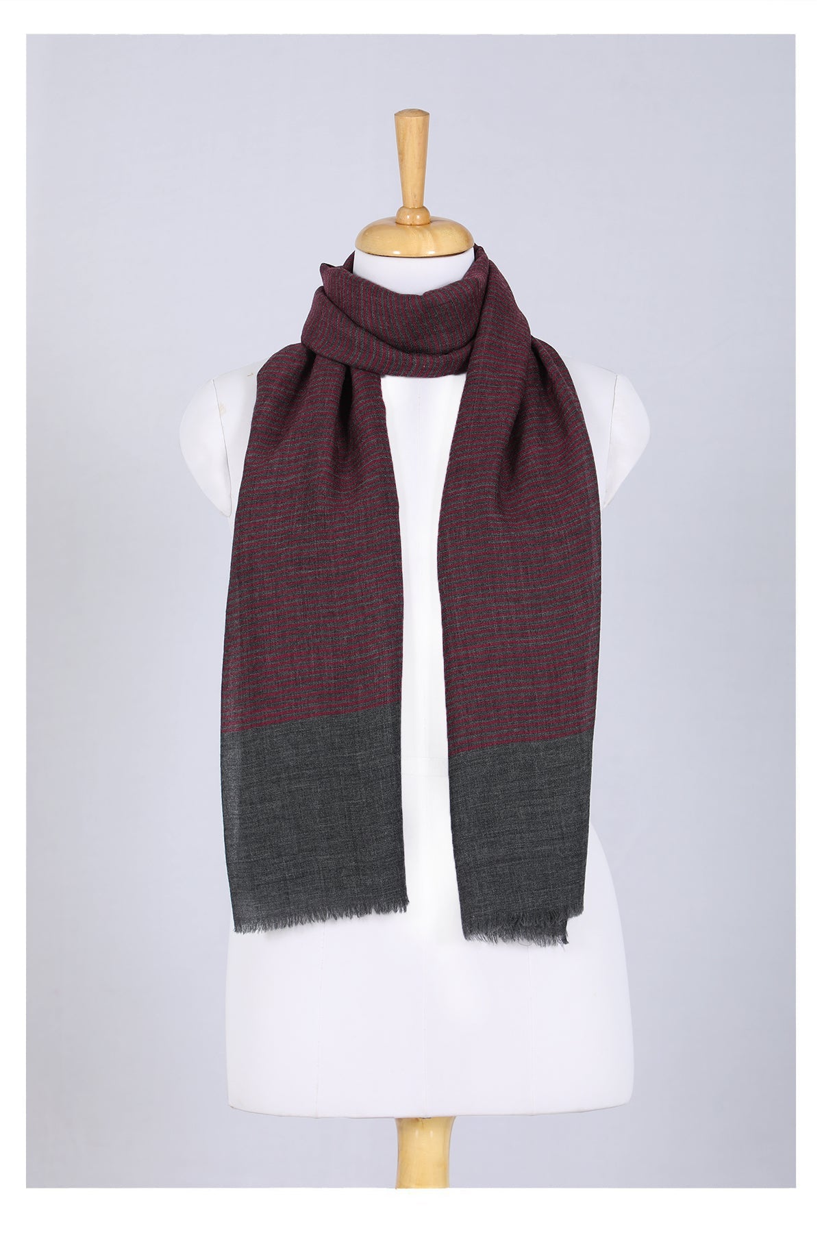 Twilight Stripes Wool Scarf - Grey Maroon | SVEŽElife