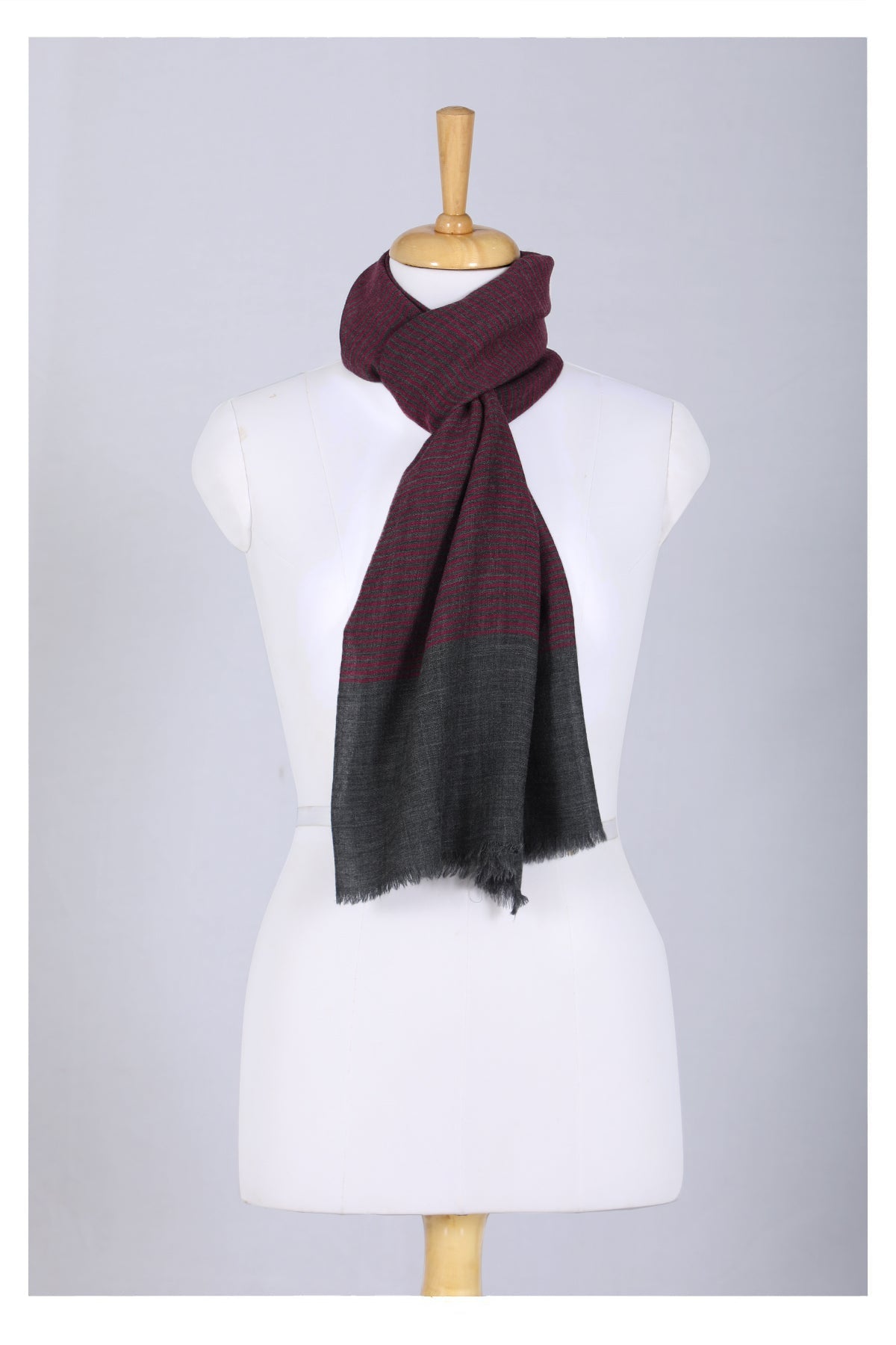 Twilight Stripes Wool Scarf - Grey Maroon | SVEŽElife