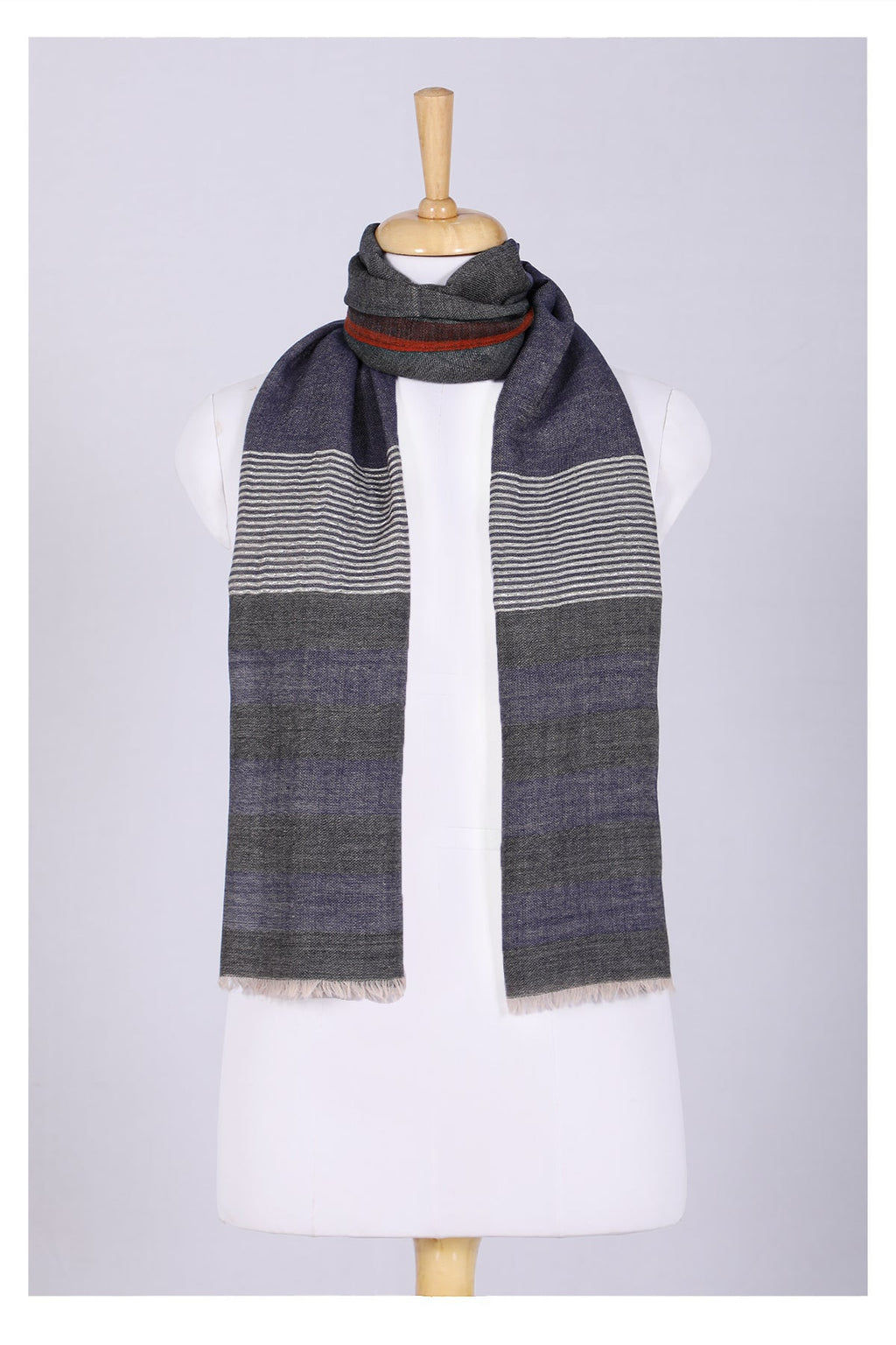 Celestial Glow Stripes Wool Scarf - Grey Blue | SVEŽElife