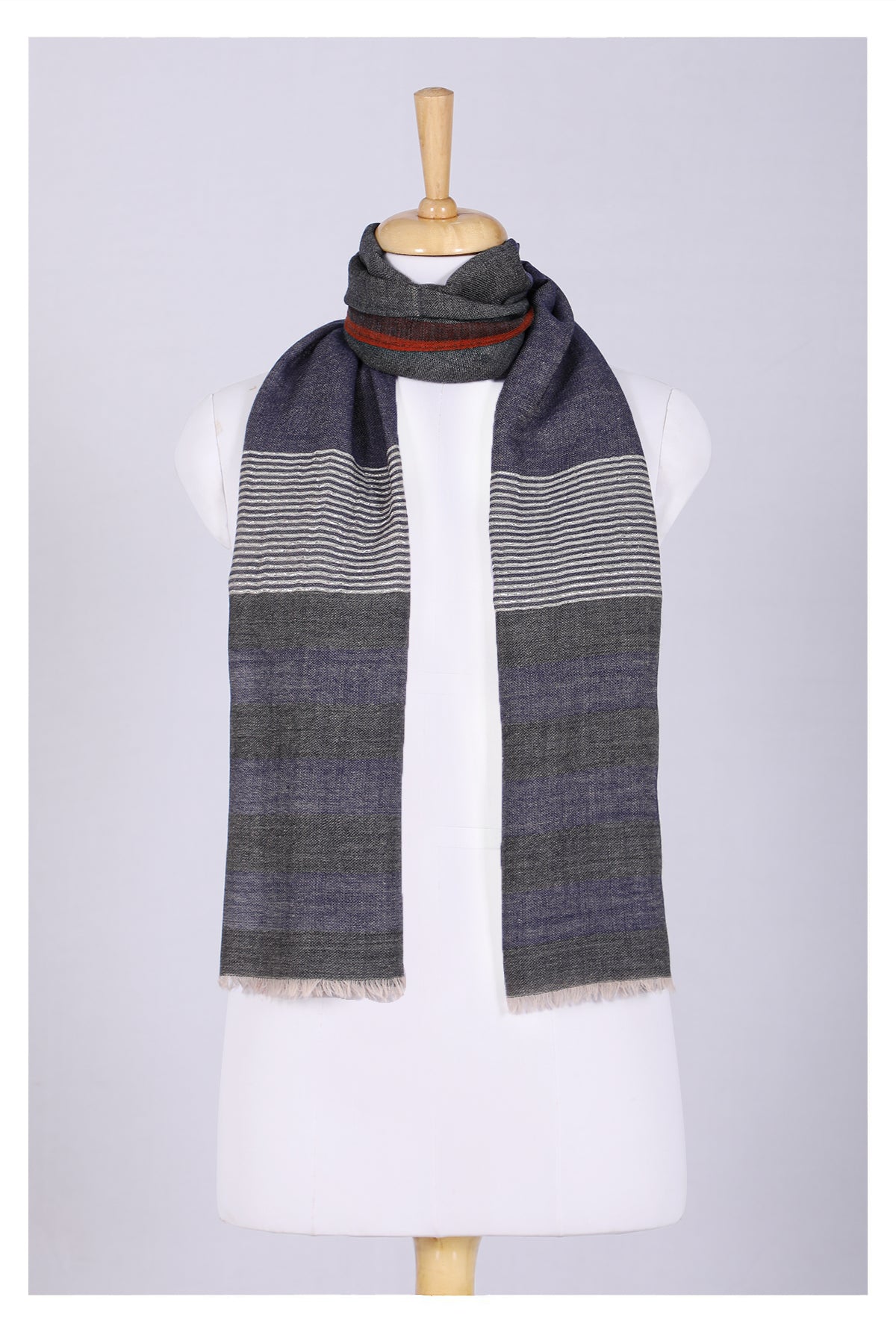 Celestial Glow Stripes Wool Scarf - Grey Blue | SVEŽElife