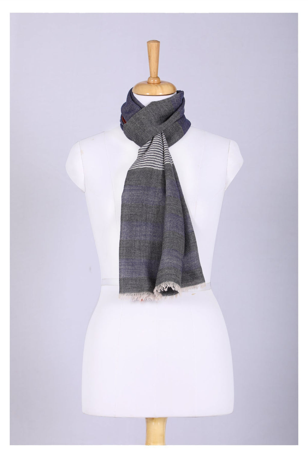 Celestial Glow Stripes Wool Scarf - Grey Blue | SVEŽElife