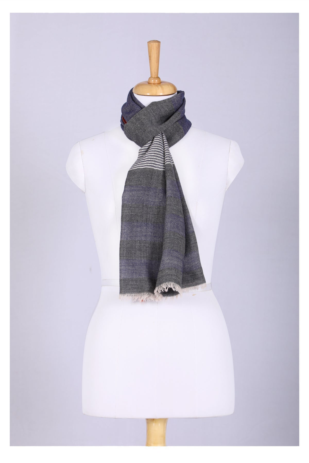 Celestial Glow Stripes Wool Scarf - Grey Blue | SVEŽElife