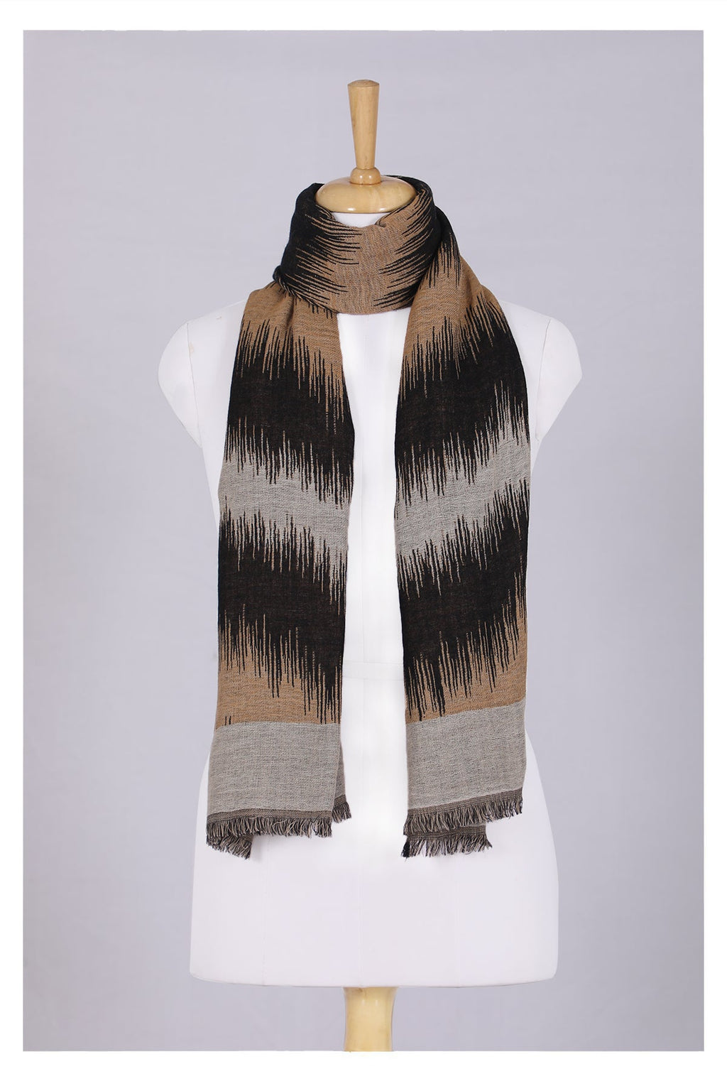 Sahara Jacquard Wool Scarf - Beige Black | SVEŽElife