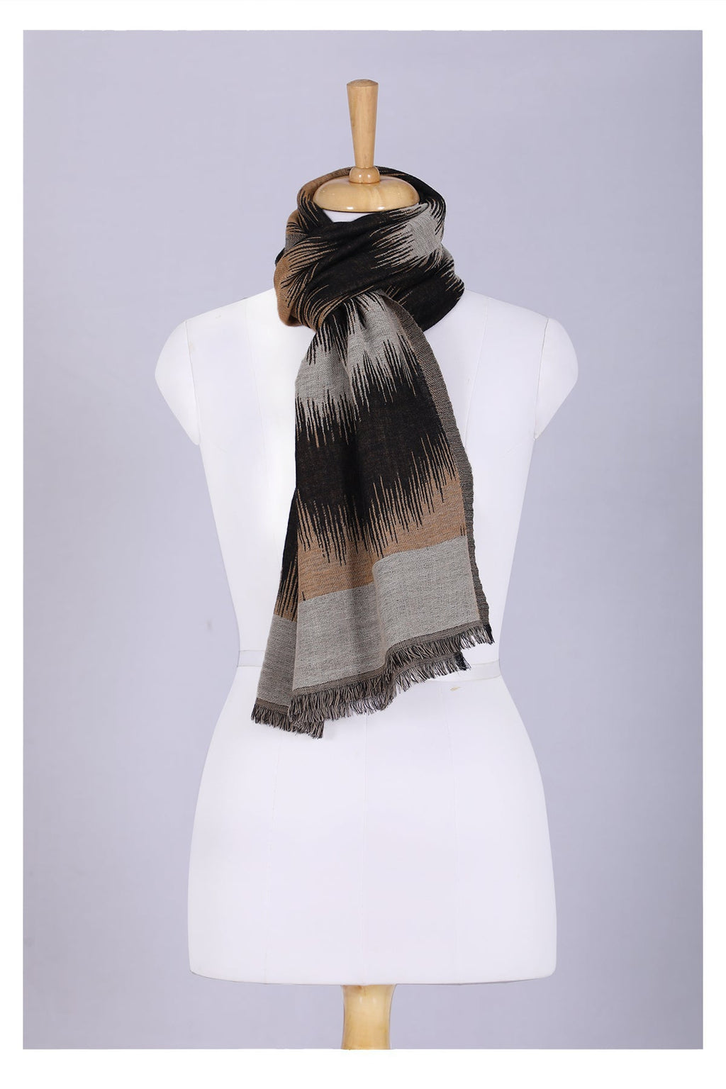 Sahara Jacquard Wool Scarf - Beige Black | SVEŽElife