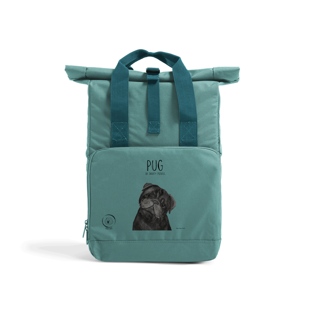 "Pug or Snorty Potato?" Ethical Backpack for Pug Lovers! Black Pug Version