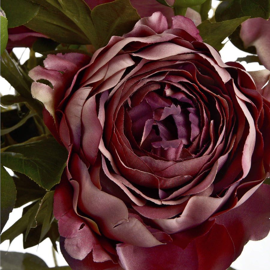 Dusty pink artificial peony roses with full blooms and closed buds, lifelike plastic stems for home decor by Sostter at brixbailey.com