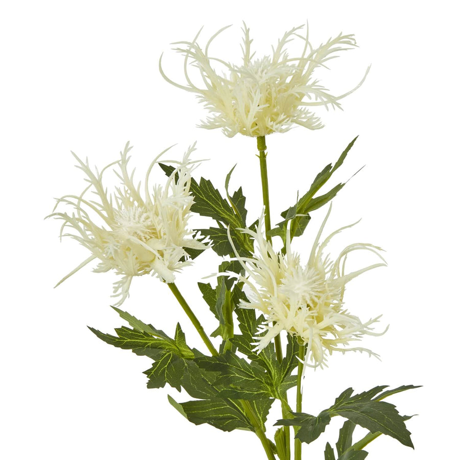 Cream faux sea holly spray with lifelike feathery blooms, 67cm coastal-inspired home decor by Sostter at brixbailey.com