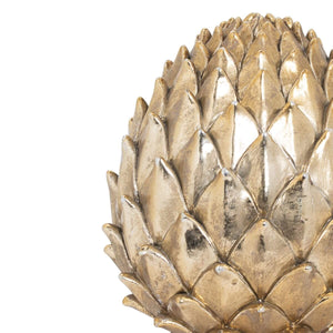 Metallic gold ceramic pinecone finial with intricate detailing, 30cm tall, for modern or traditional home decor accent. by RoomLondon at brixbailey.com