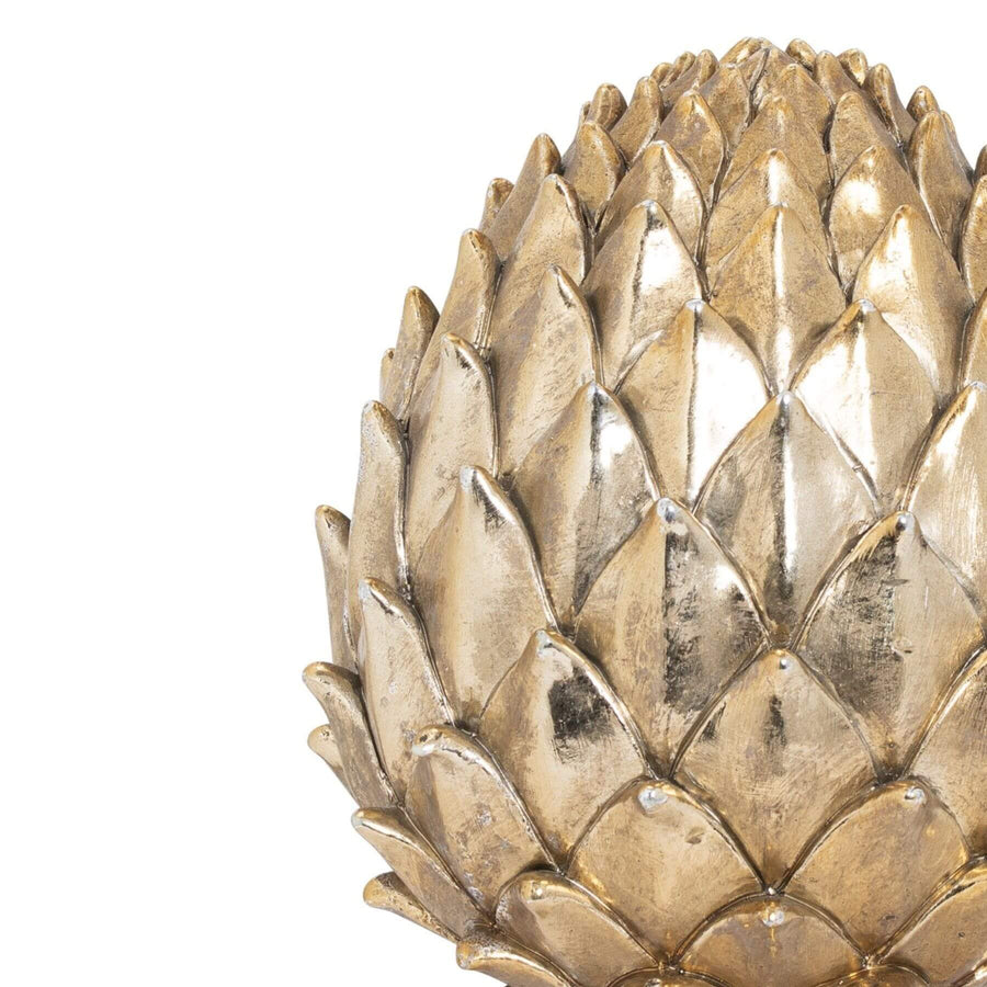 Metallic gold ceramic pinecone finial with intricate detailing, 30cm tall, for modern or traditional home decor accent. by Sostter at brixbailey.com