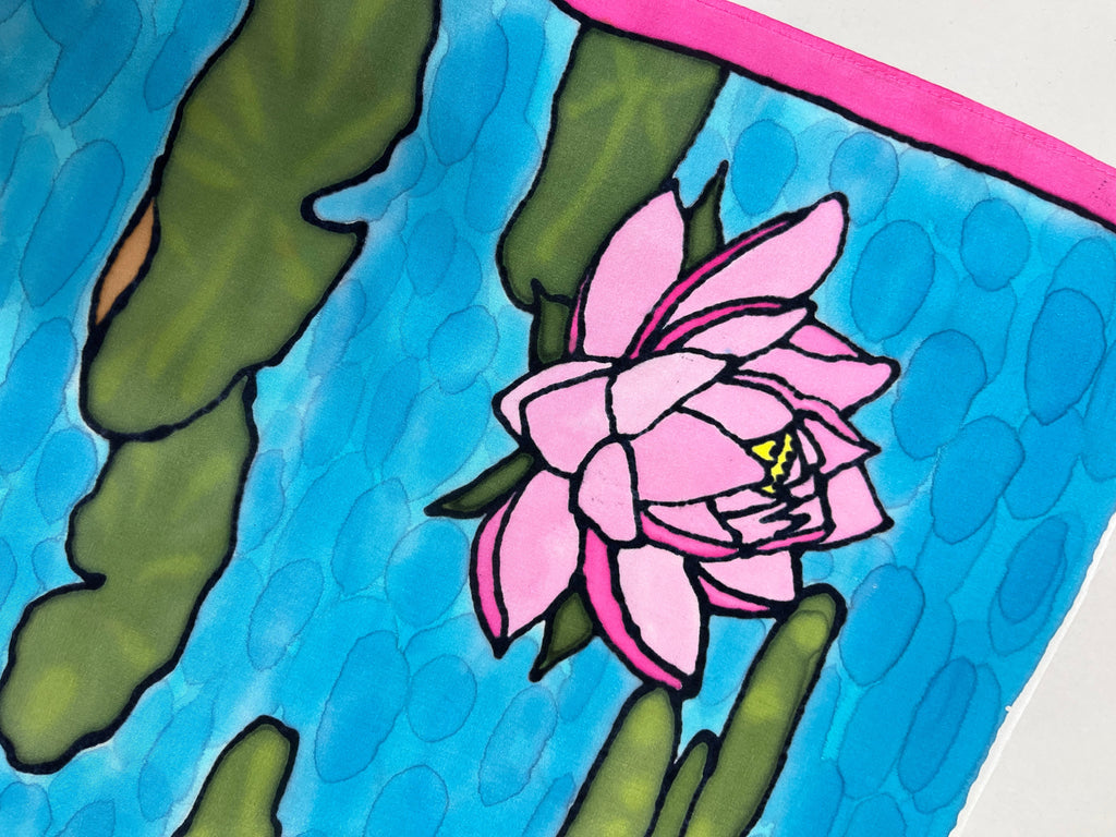 "Waterlily Zen” - Hand-dyed Silk Wall Hanging  - $365