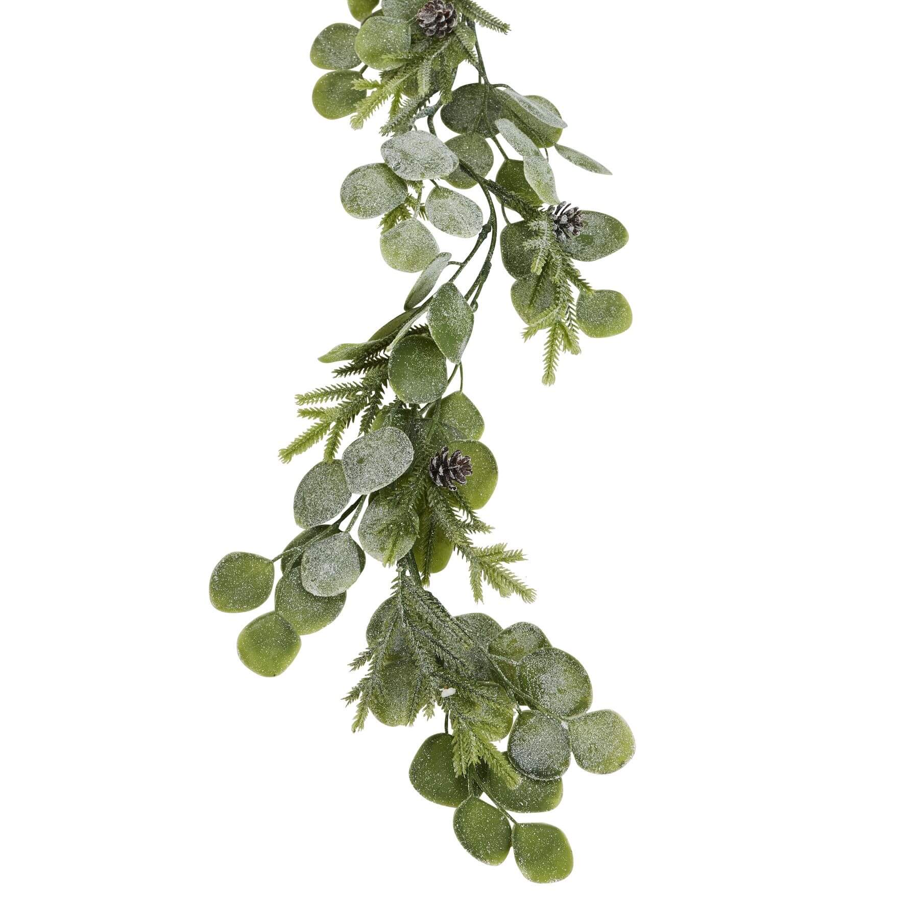 Frosted pine and eucalyptus winter garland, 180 cm long with silvery foliage and green accents for holiday decor. by sostter at brixbailey.com