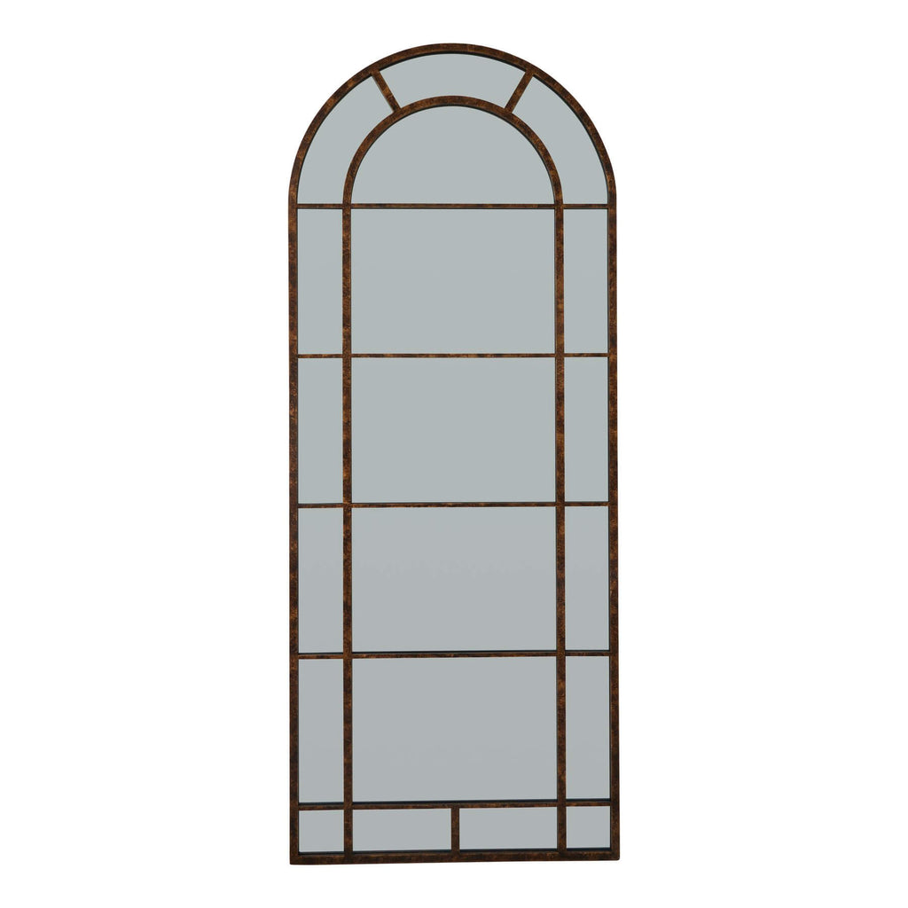 Large 200cm arched mirror with rustic brown rust-effect finish, solid wood frame, vintage home decor statement piece by Sostter at brixbailey.com