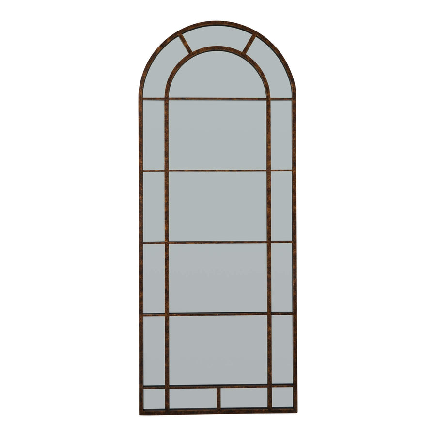 Large 200cm arched mirror with rustic brown rust-effect finish, solid wood frame, vintage home decor statement piece by Sostter at brixbailey.com