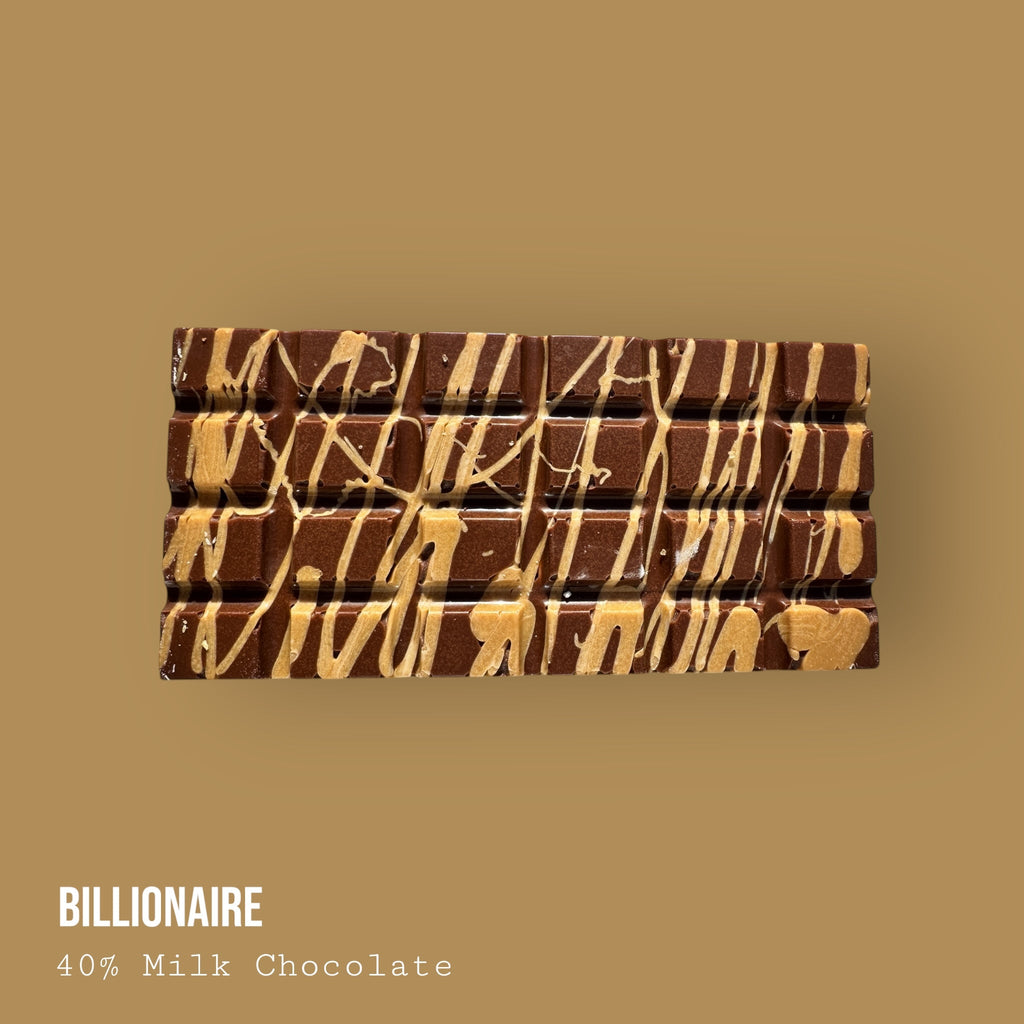 Milk Chocolate Billionaire bar with chocolate infused salted caramel topped with shortbread biscuit 245g