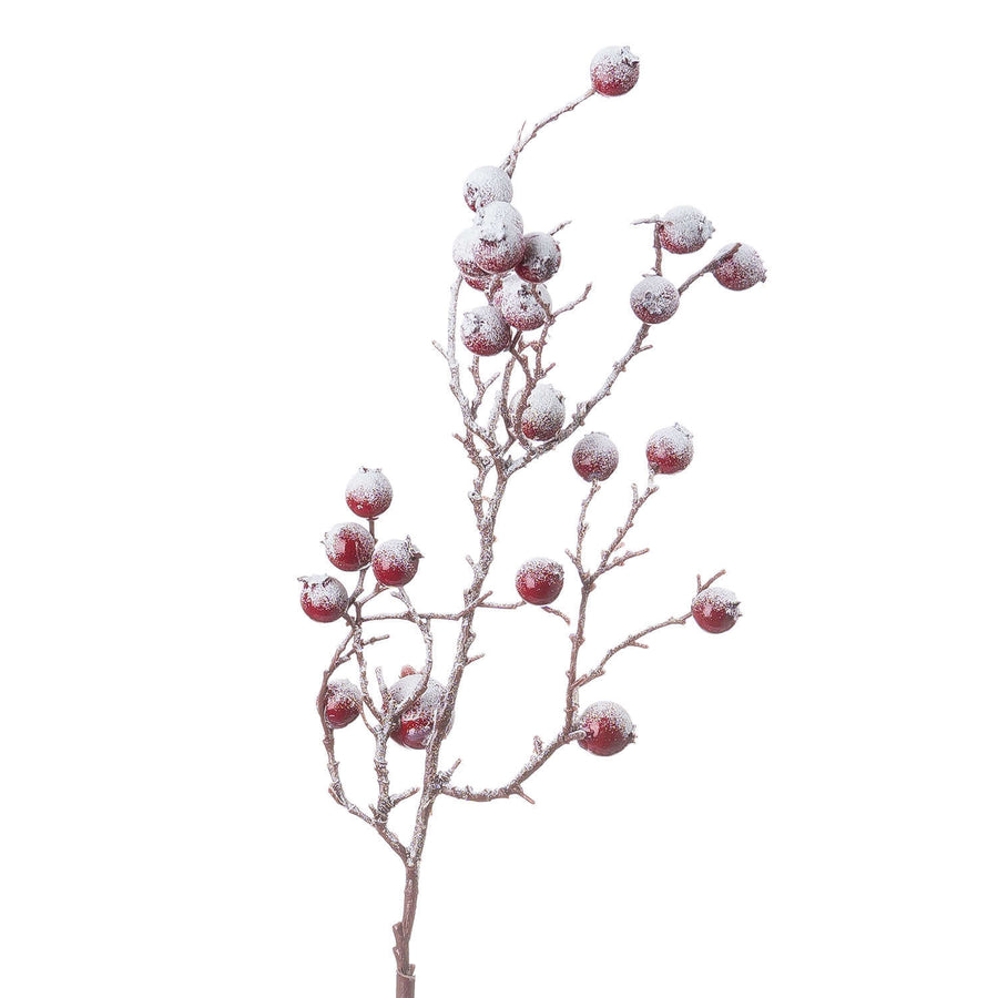 Lifelike red festive berry stems with frost detailing, perfect for winter wreaths and centerpieces. by Sostter at brixbailey.com