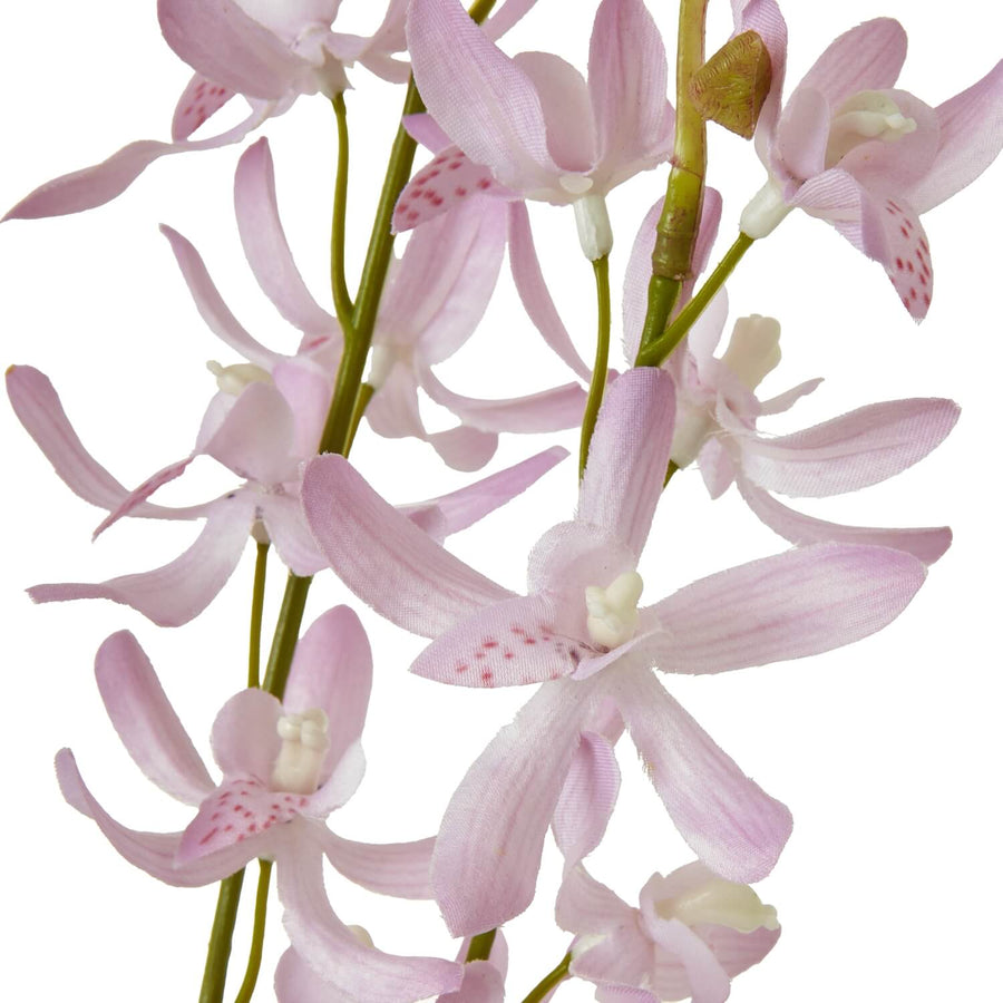 Lilac cymbidium faux orchid spray with lifelike lavender blooms, premium plastic, 95 cm tall, for home decor by Sostter at brixbailey.com