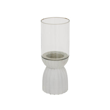 White carved glass hurricane lantern with intricate geometric patterns, warm atmospheric glow, traditional design. by Sostter at brixbailey.com