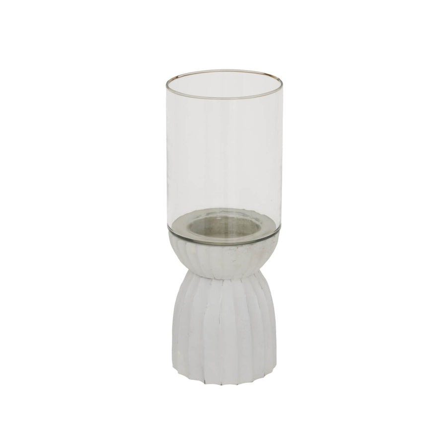 White carved glass hurricane lantern with intricate geometric patterns, warm atmospheric glow, traditional design. by Sostter at brixbailey.com