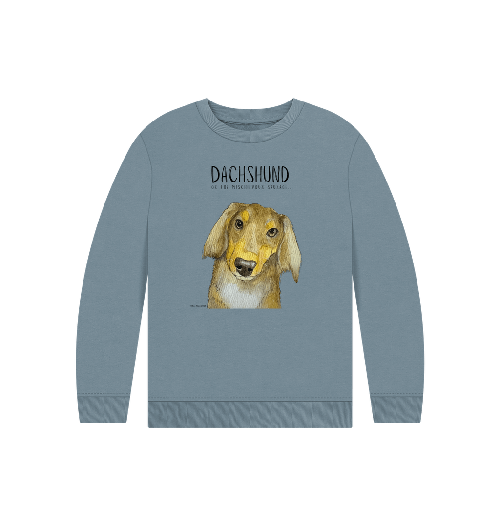 Snuggly Long Haired Sausage Dog Kids' Sweatshirt – Ethically Made Cuteness!