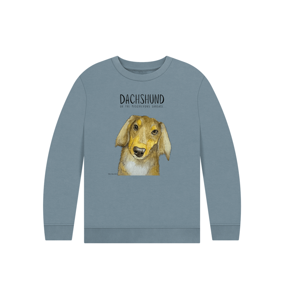 Snuggly Long Haired Sausage Dog Kids' Sweatshirt – Ethically Made Cuteness!