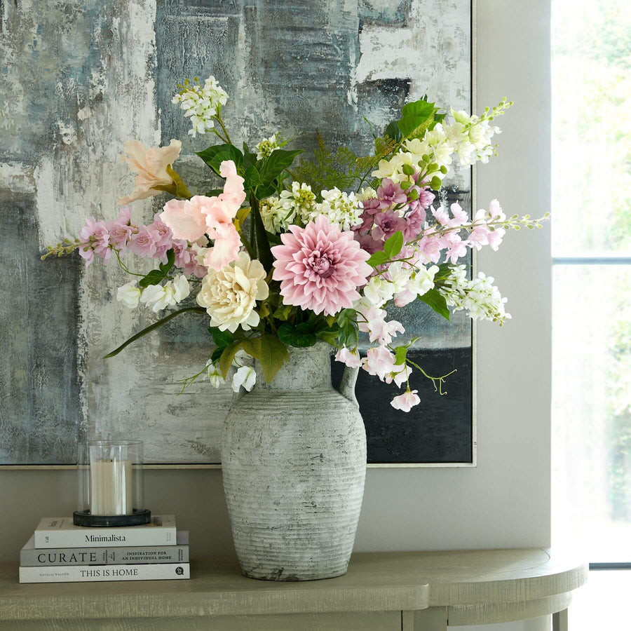 Lifelike white faux peony stem with cream undertones and realistic petals for elegant home decor. by Sostter at brixbailey.com