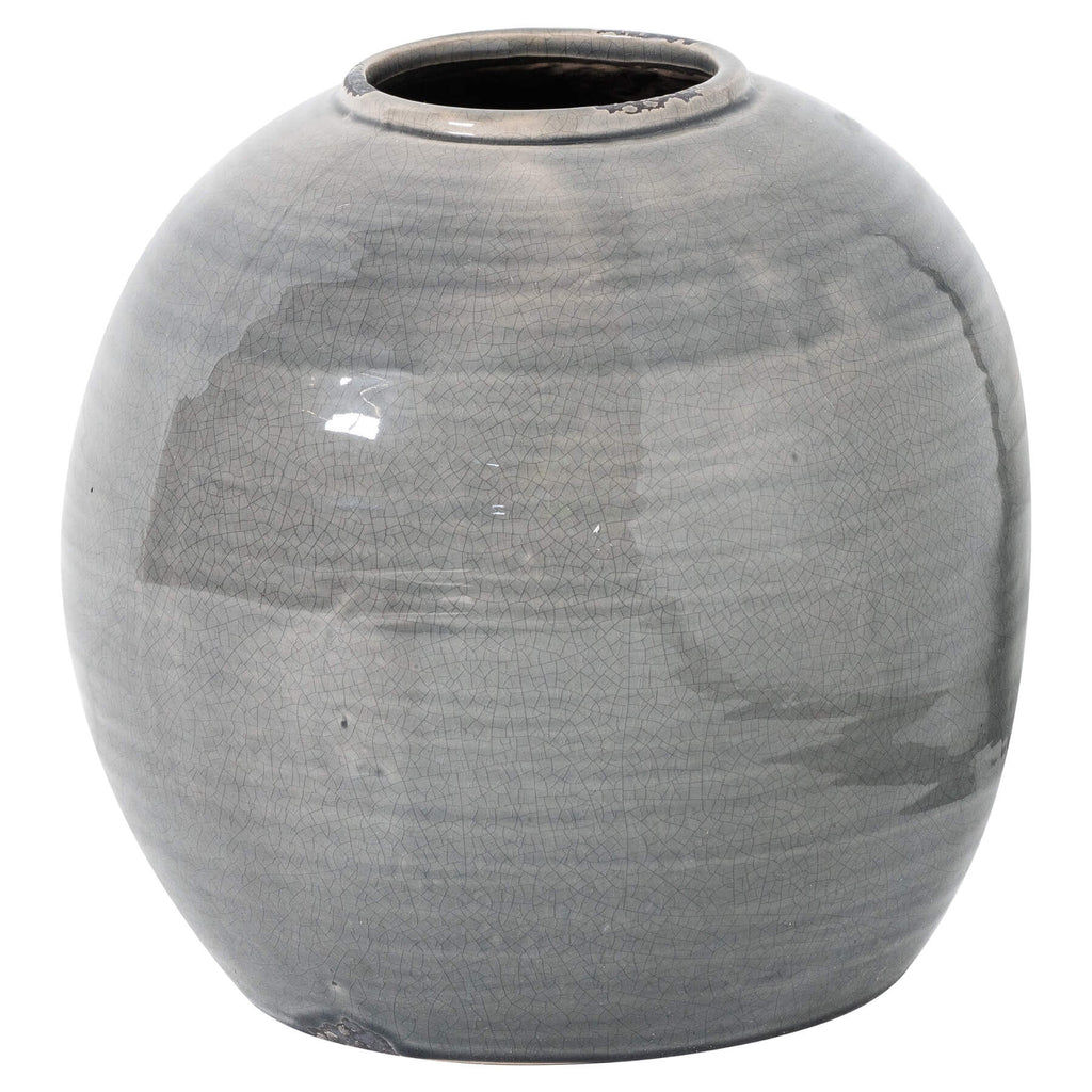 Handcrafted ceramic vase in soft grey with distressed glaze, 28cm tall, perfect for modern interiors. by sostter at brixbailey.com