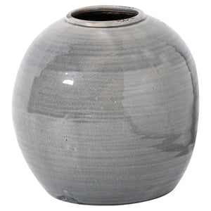 Handcrafted ceramic vase in soft grey with distressed glaze, 28cm tall, perfect for modern interiors. by sostter at brixbailey.com